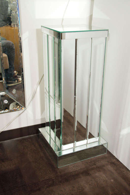 Skyscraper Style Mirrored Pedestal with Hand-Beveled Panels 4